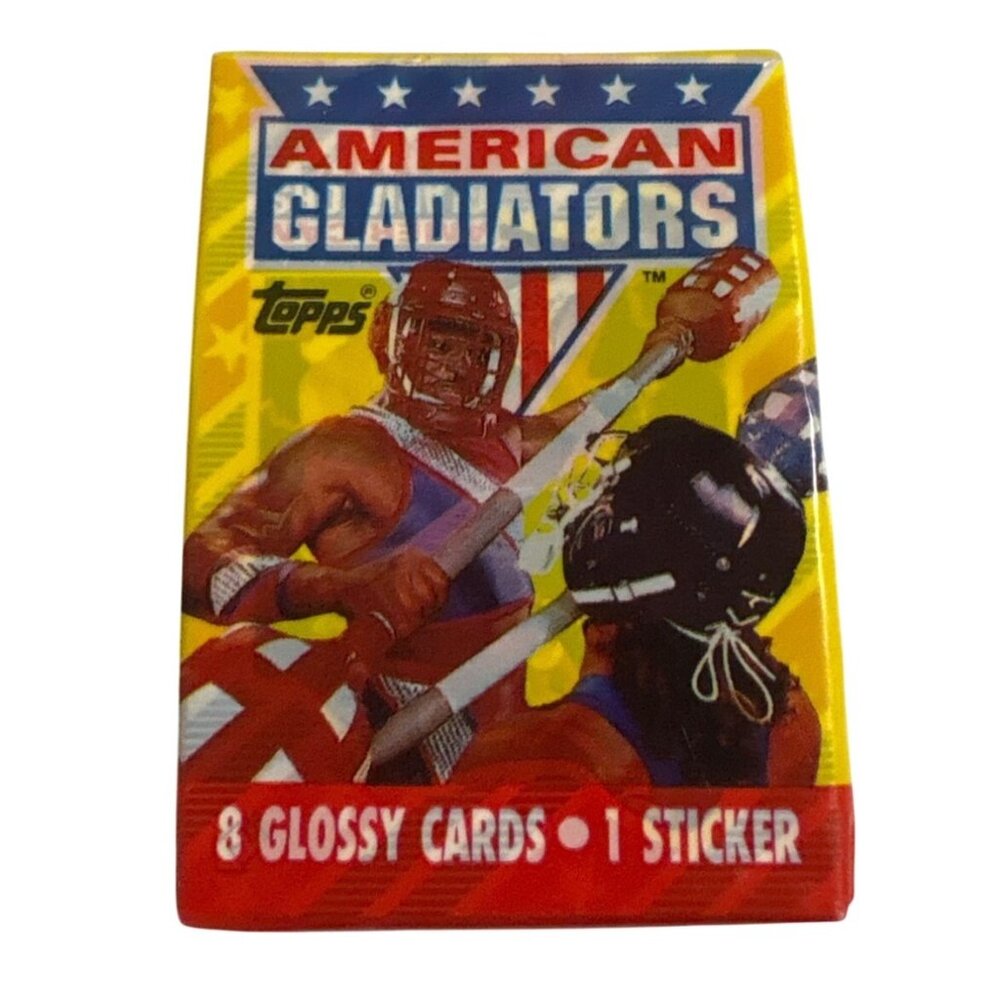 American Gladiators Trading Cards Sealed Pack 8 Cards & Sticker Vtg 1991 Topps